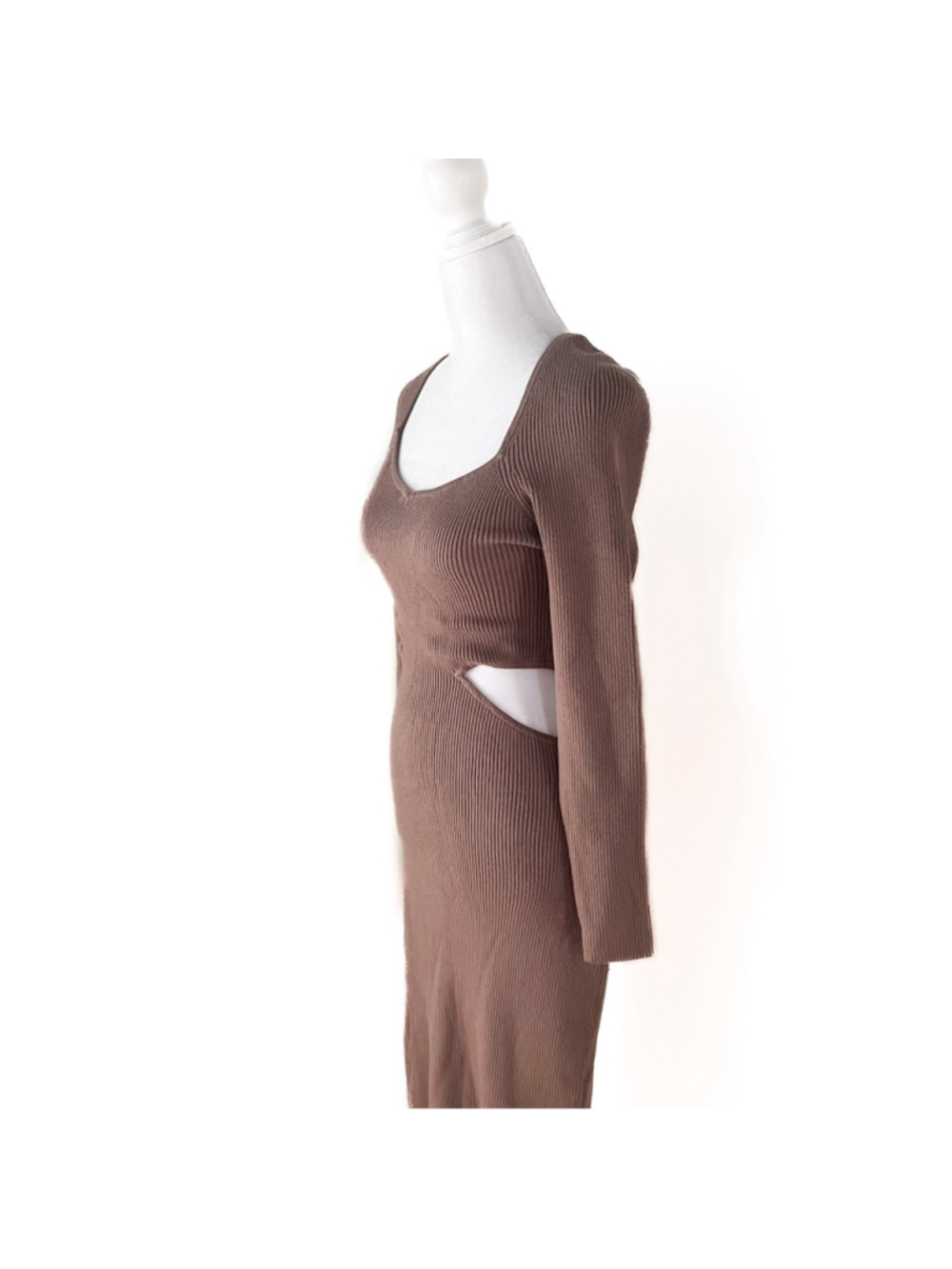 NWT Abercrombie & Fitch Ribbed Cutout Sweater Midi Dress Brown/Taupe L Bodycon - Picture 5 of 10